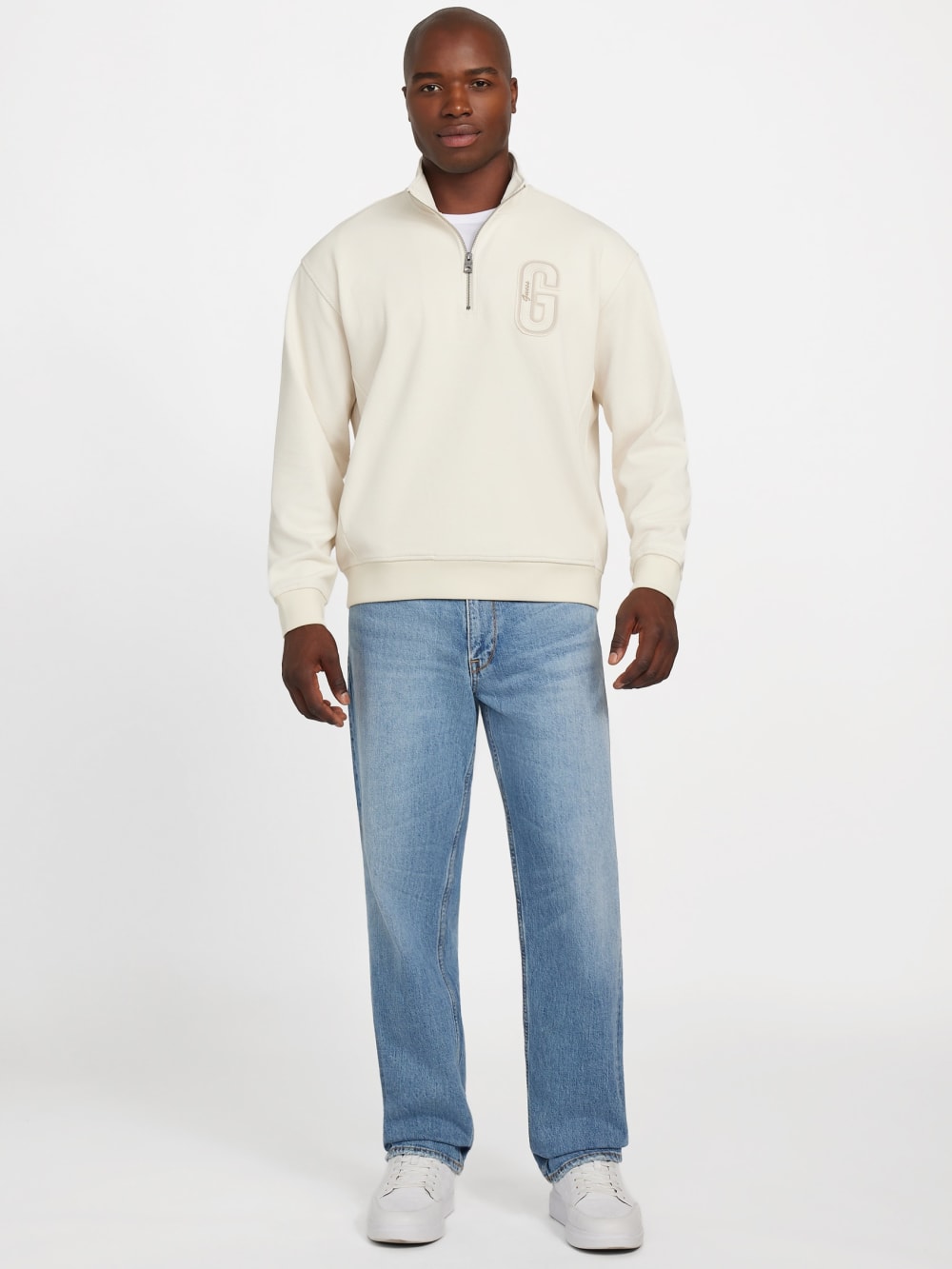 Eco Harris Twill Zip Mock Neck Sweater - Guess
