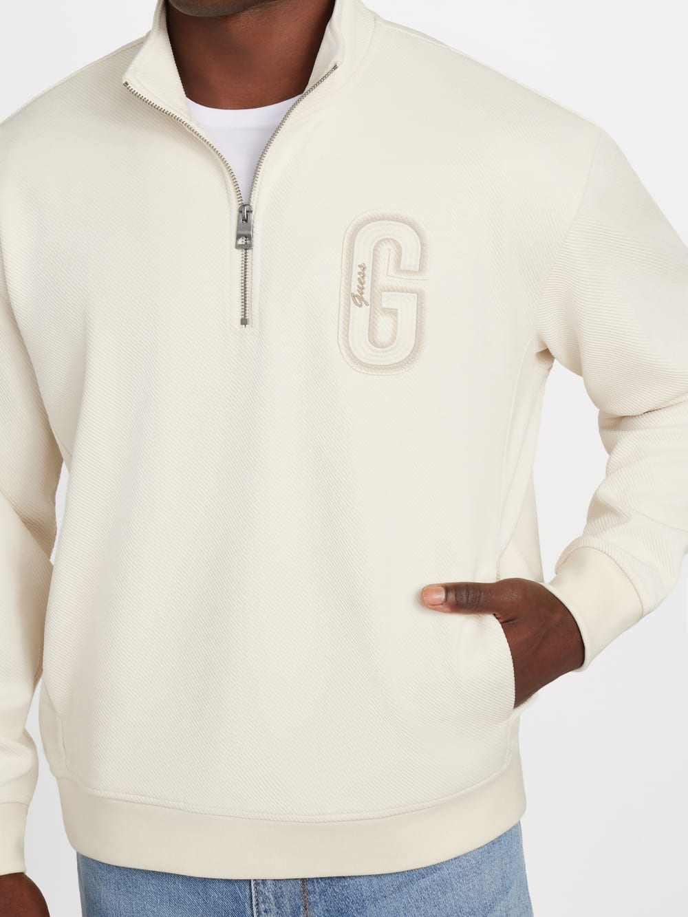 Eco Harris Twill Zip Mock Neck Sweater - Guess