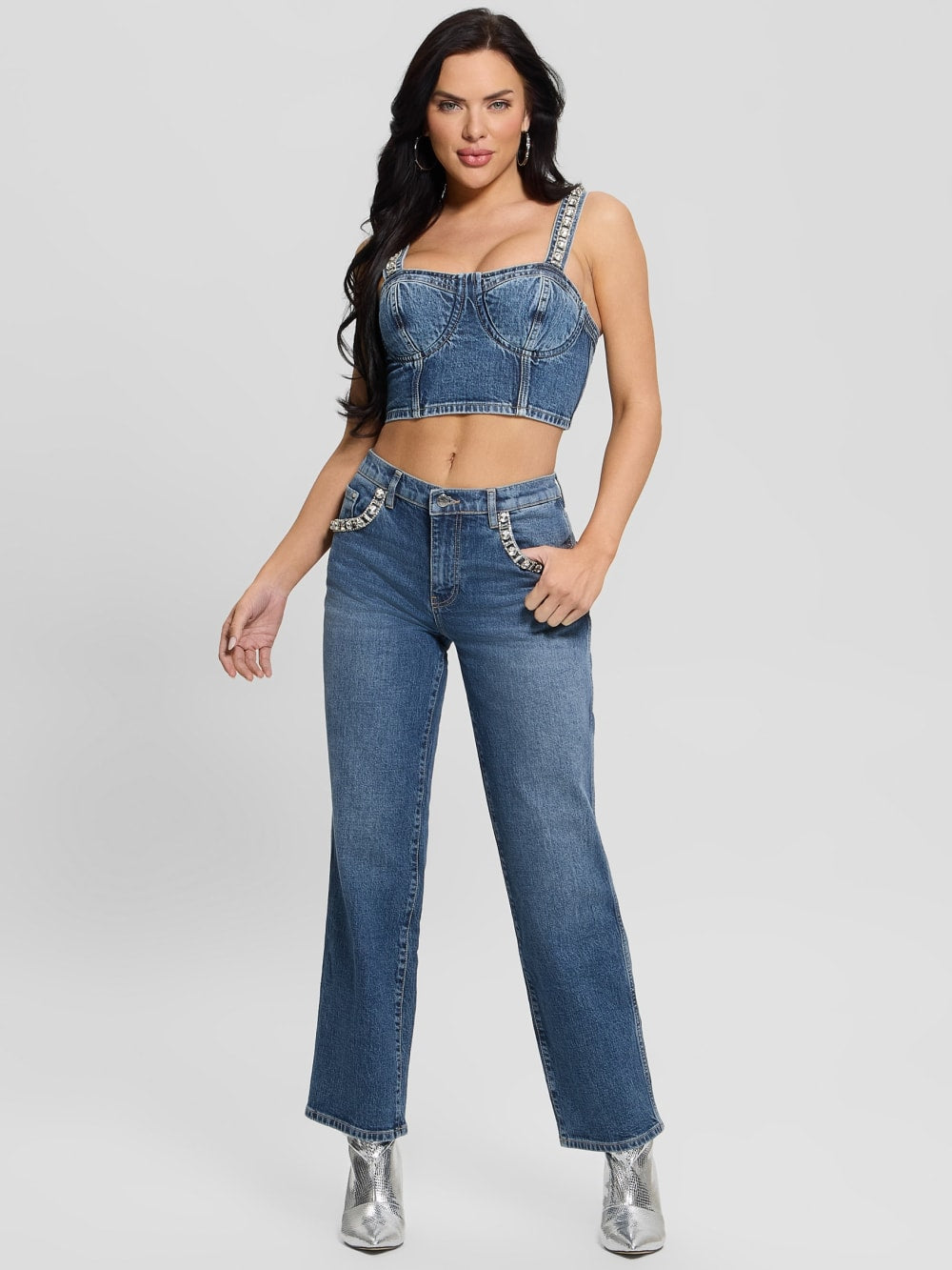 Daisy Rhinestone Pocket Jeans - Guess