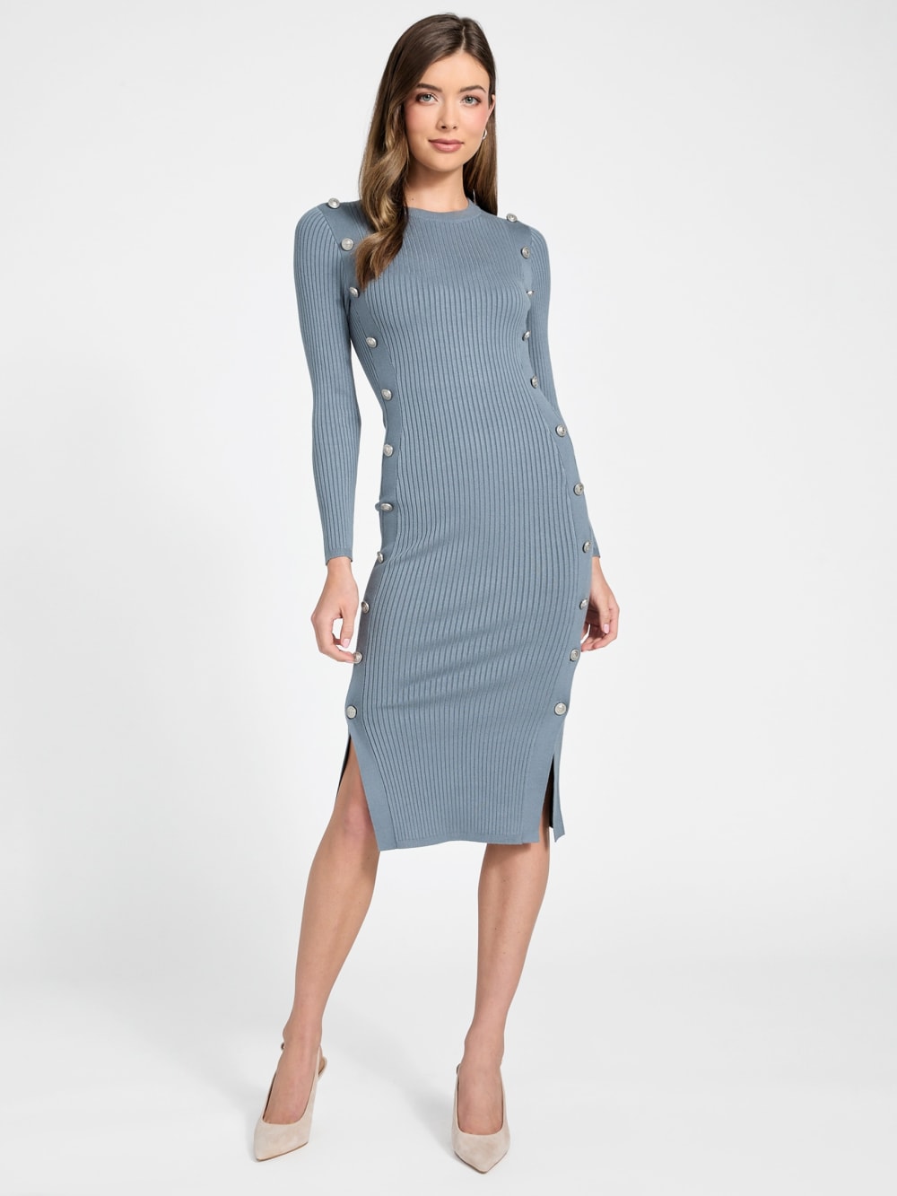 Button Trim Midi Sweater Dress - Guess
