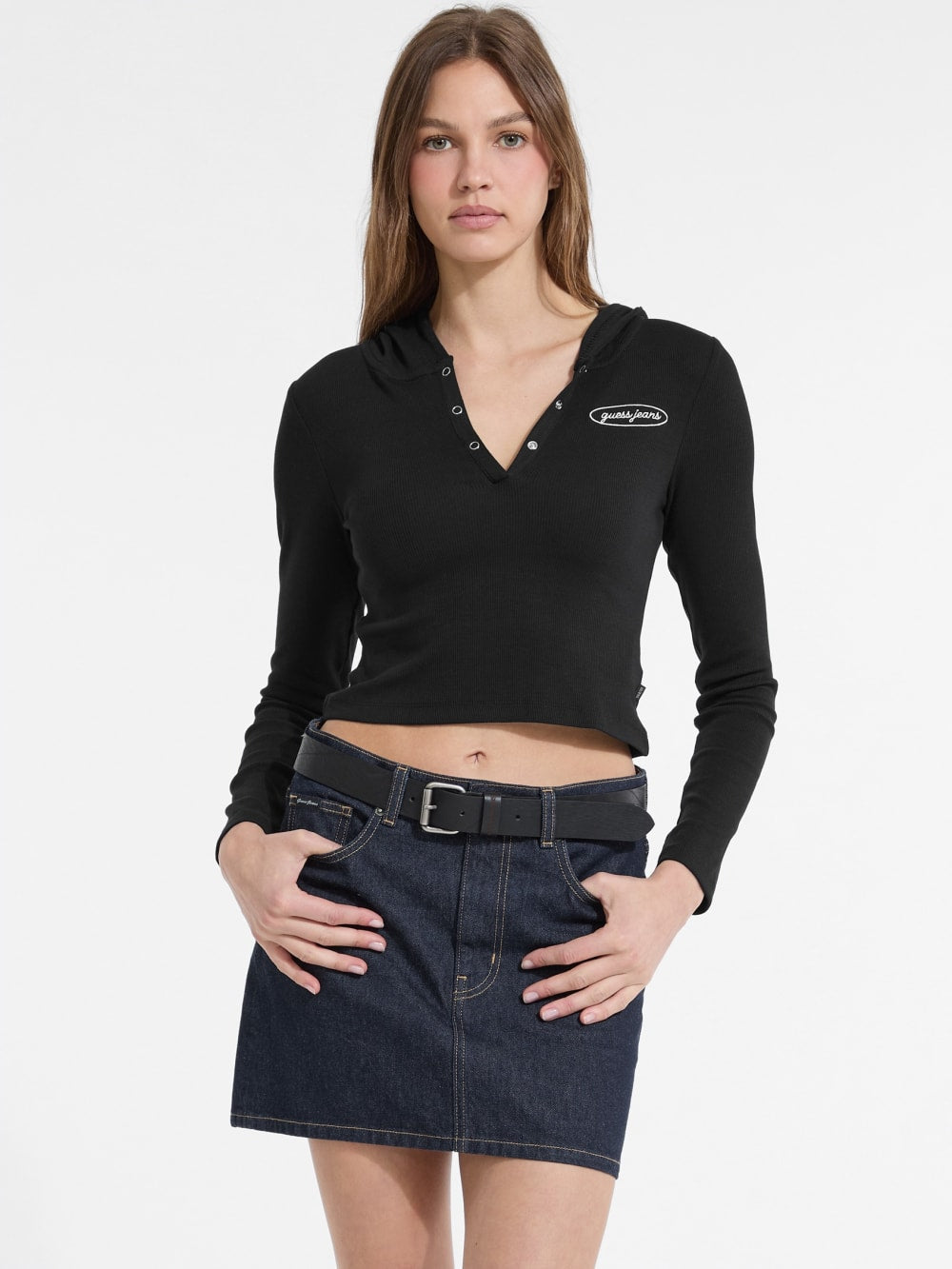 Hooded Embroidered Logo Slim Top - Guess