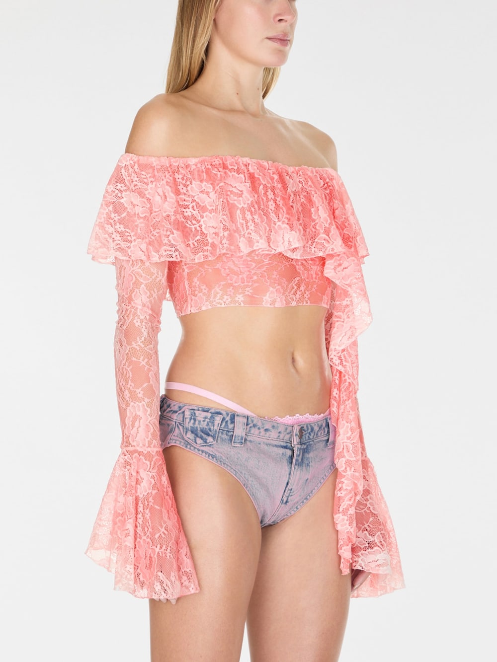 off-the-shoulder lace top - Guess