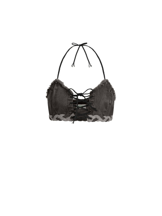 Denim Lace-Up Bra Top - Guess