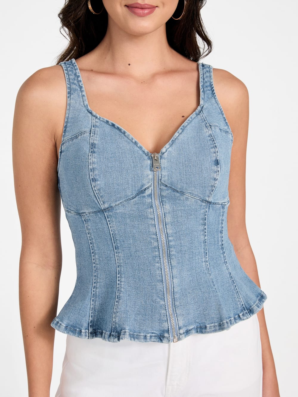 Anika Denim Peplum Top - Guess