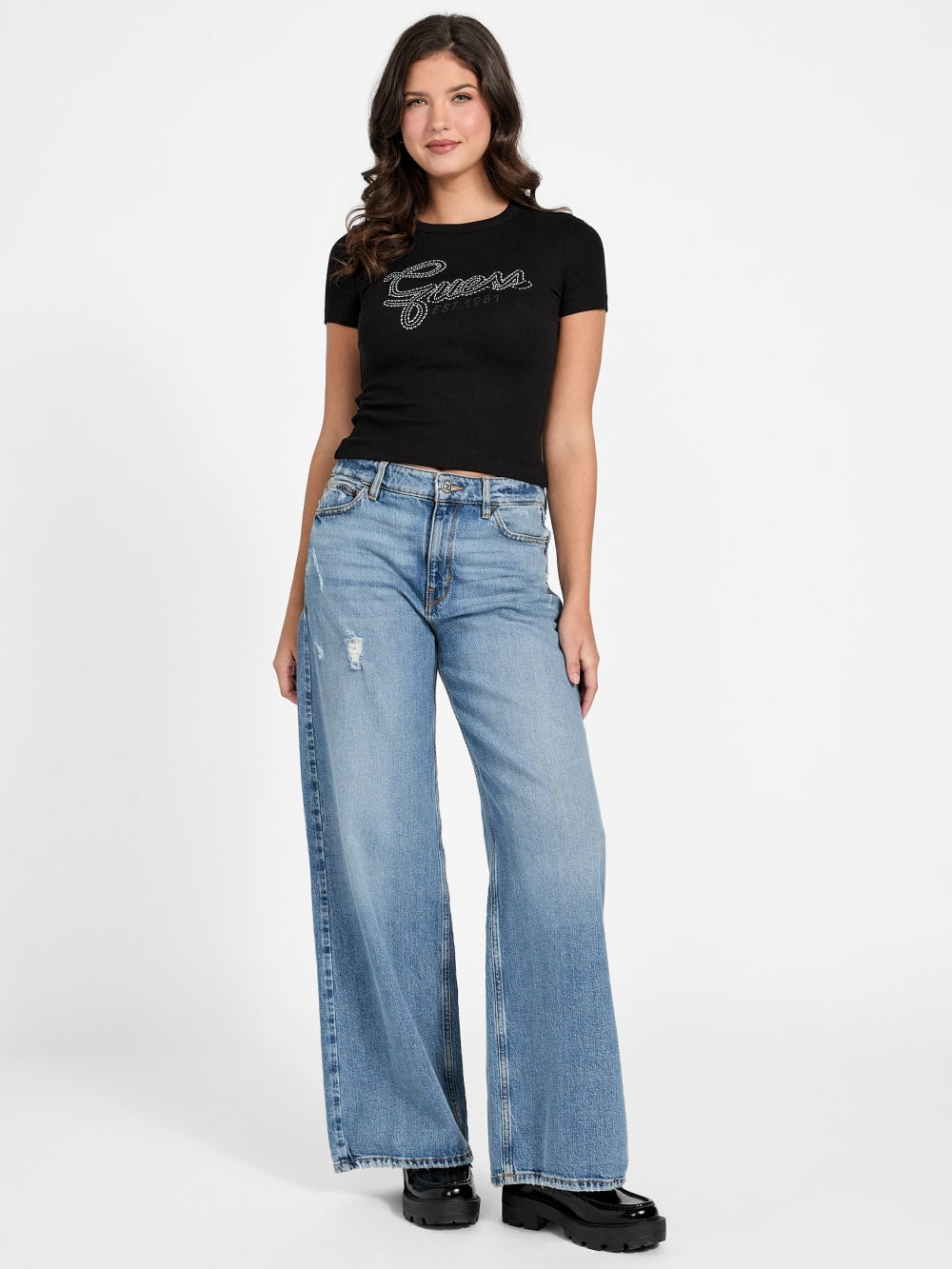 Logo Rhinestones t-shirt - Guess