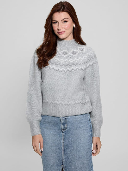 Mock-Neck Wool-Blend Pullover Sweater - Guess