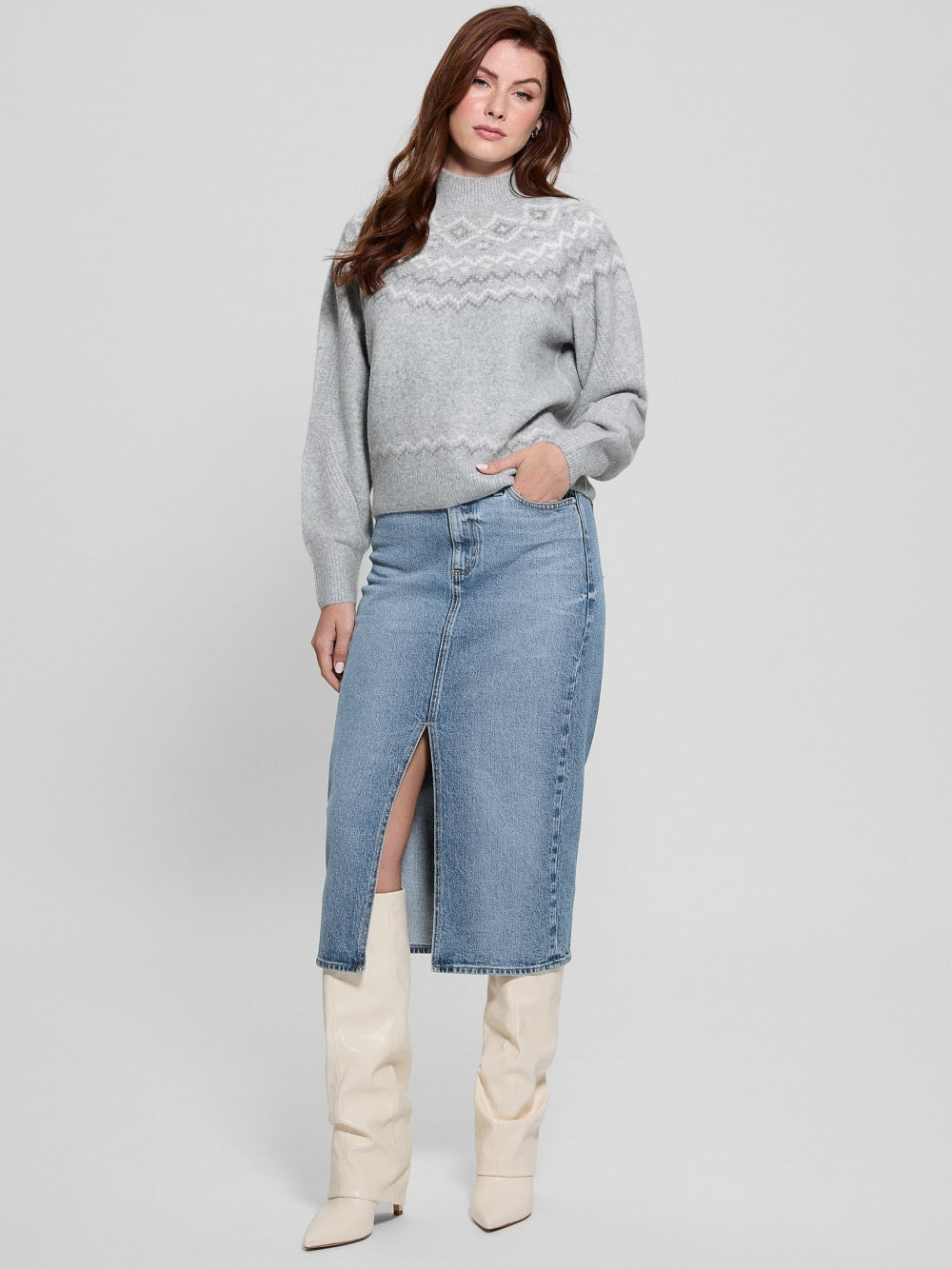 Mock-Neck Wool-Blend Pullover Sweater - Guess