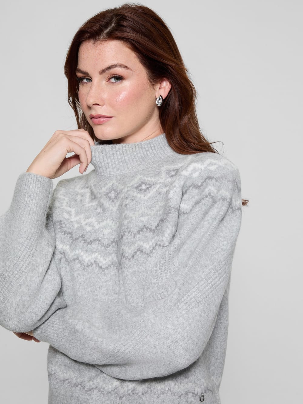 Mock-Neck Wool-Blend Pullover Sweater - Guess