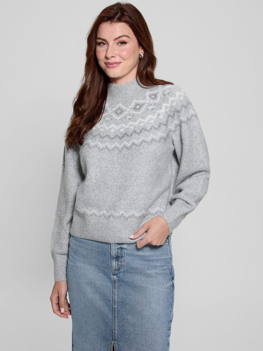 Mock-Neck Wool-Blend Pullover Sweater - Guess