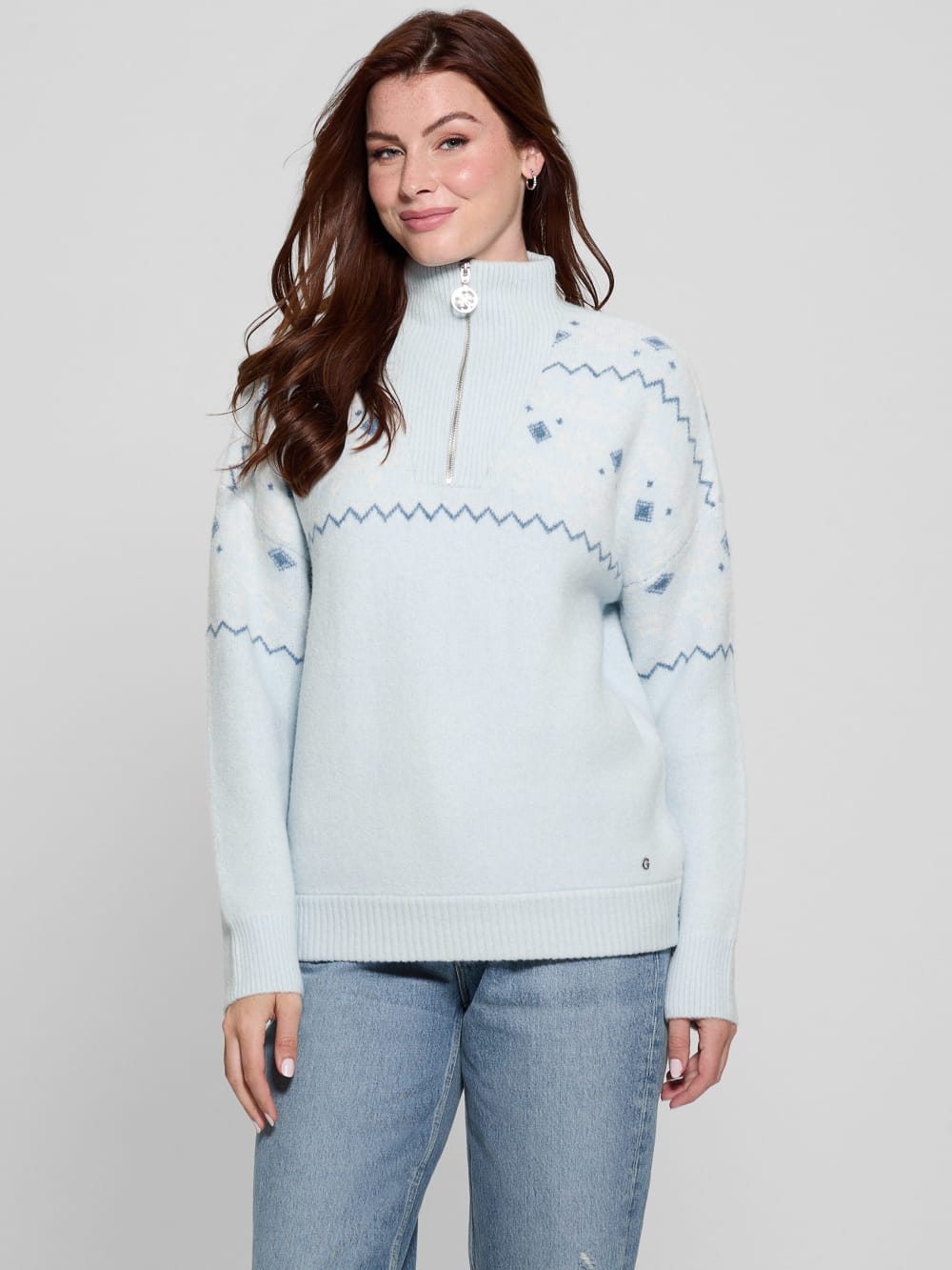 Half-Zip Wool-Blend Pullover Sweater - Guess