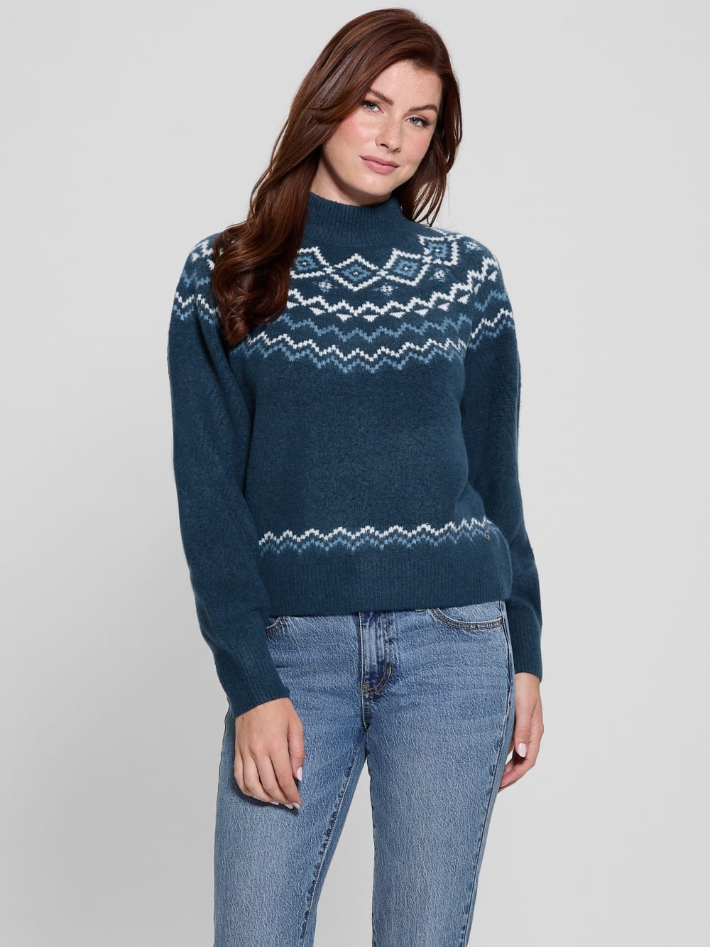 Mock-Neck Wool-Blend Pullover Sweater - Guess