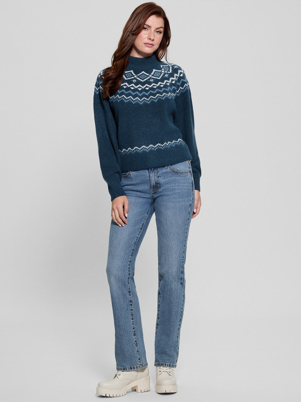 Mock-Neck Wool-Blend Pullover Sweater - Guess