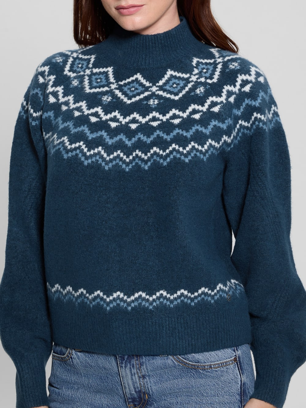 Mock-Neck Wool-Blend Pullover Sweater - Guess