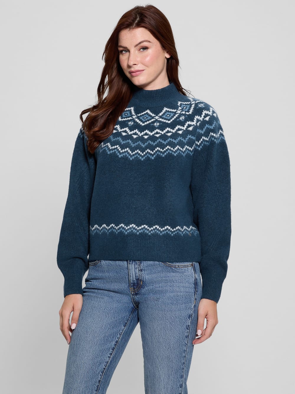 Mock-Neck Wool-Blend Pullover Sweater - Guess