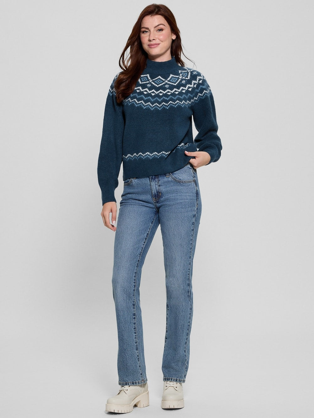 Mock-Neck Wool-Blend Pullover Sweater - Guess