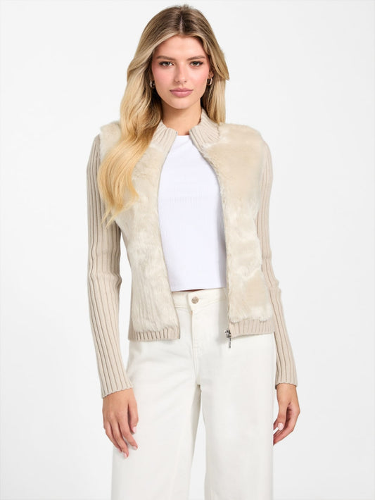 Eco Mila Faux-Fur Zipped Cardigan - Guess
