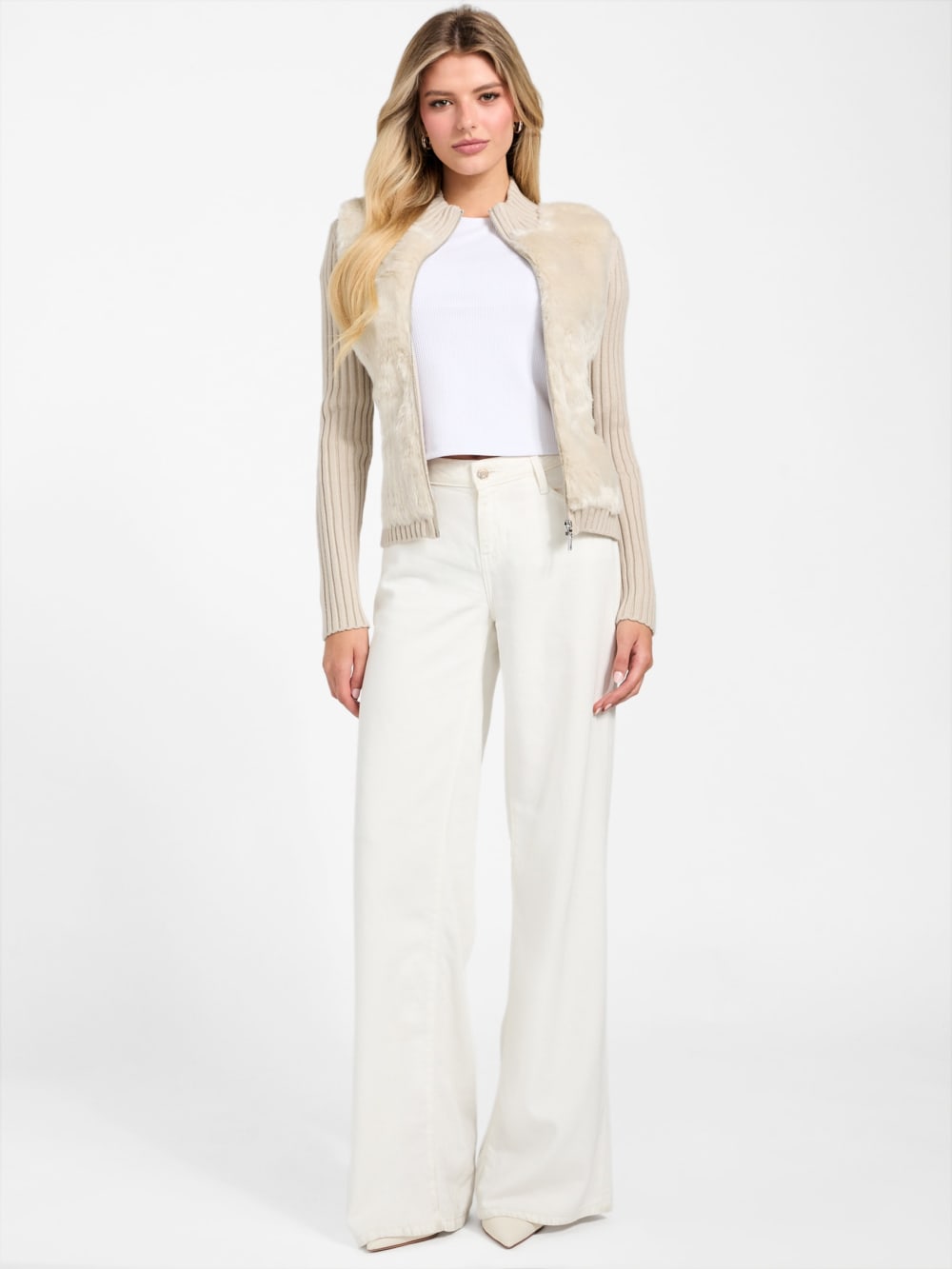 Eco Mila Faux-Fur Zipped Cardigan - Guess