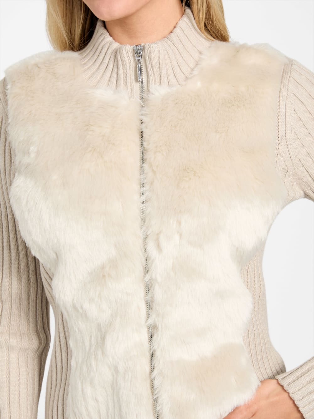 Eco Mila Faux-Fur Zipped Cardigan - Guess