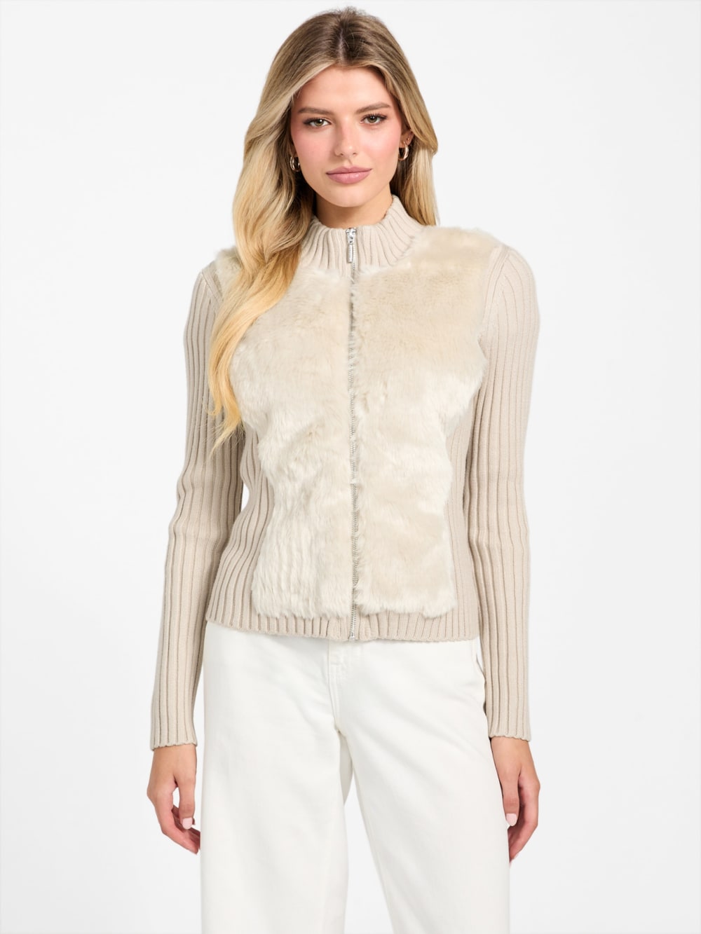 Eco Mila Faux-Fur Zipped Cardigan - Guess