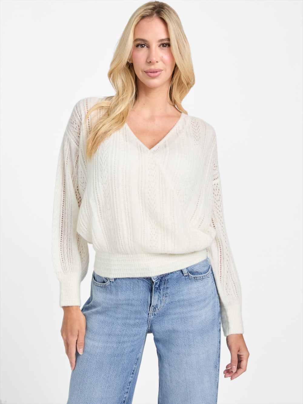 Izabella Wool-Blend Surplice Sweater - Guess