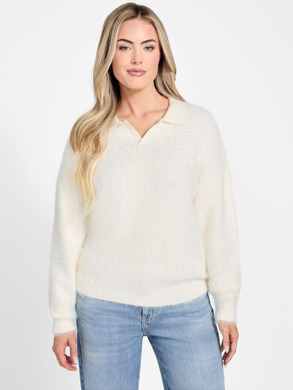 Seema Fuzzy-Knit Polo Sweater - Guess