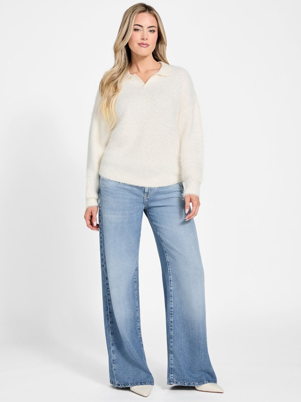 Seema Fuzzy-Knit Polo Sweater - Guess