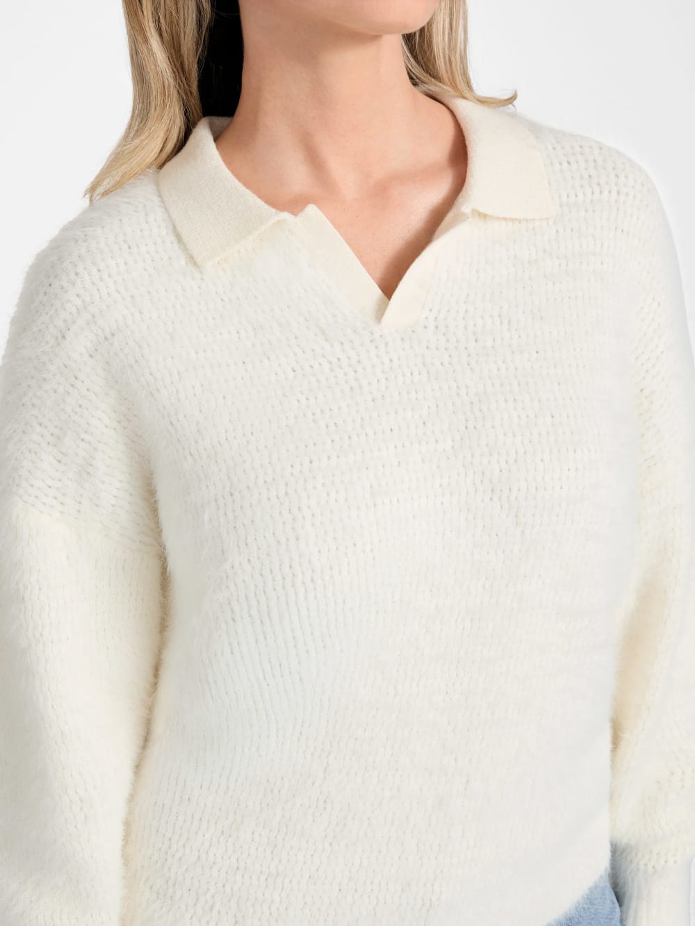 Seema Fuzzy-Knit Polo Sweater - Guess