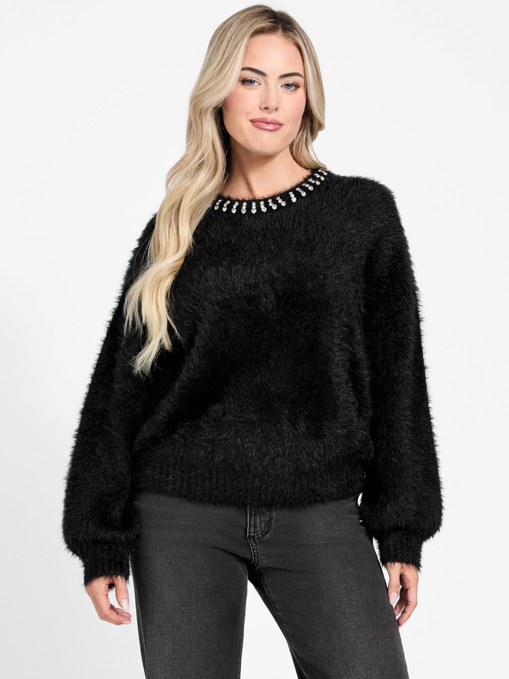 Arisa Rhinestone Neck Sweater - Guess