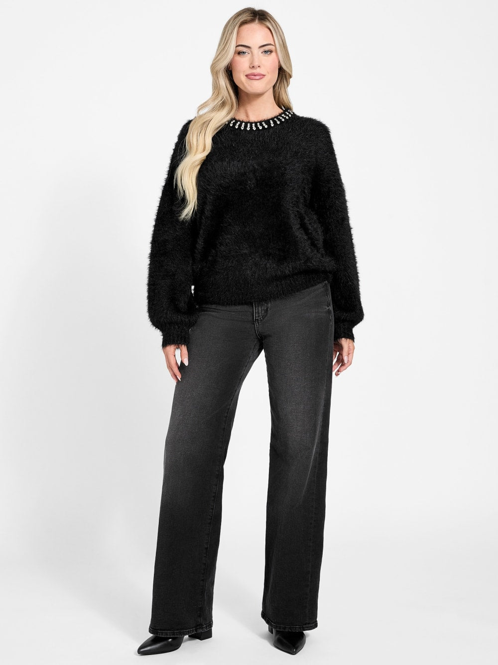 Arisa Rhinestone Neck Sweater - Guess