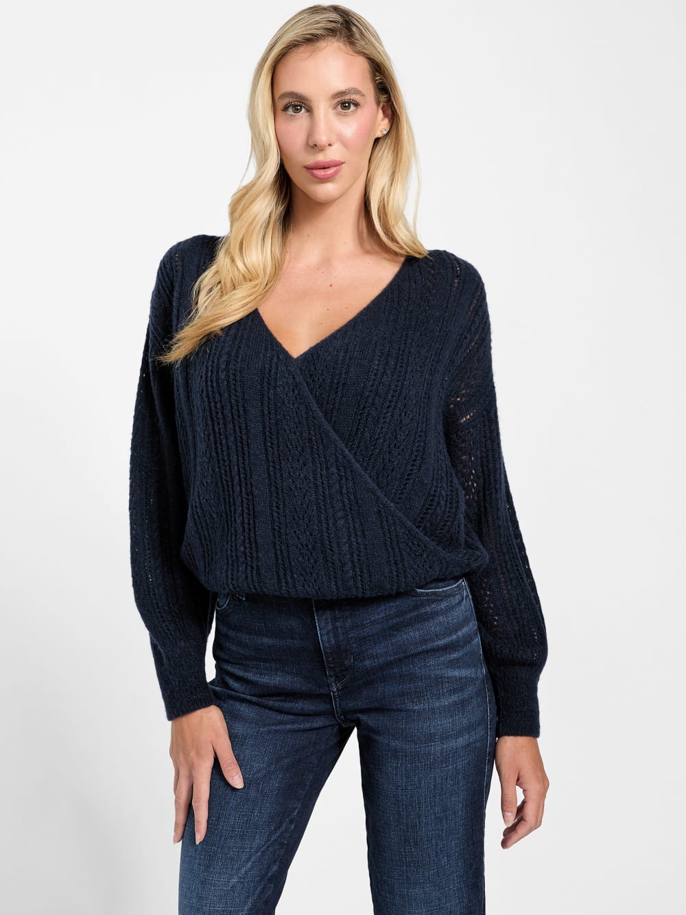 Izabella Wool-Blend Surplice Sweater - Guess