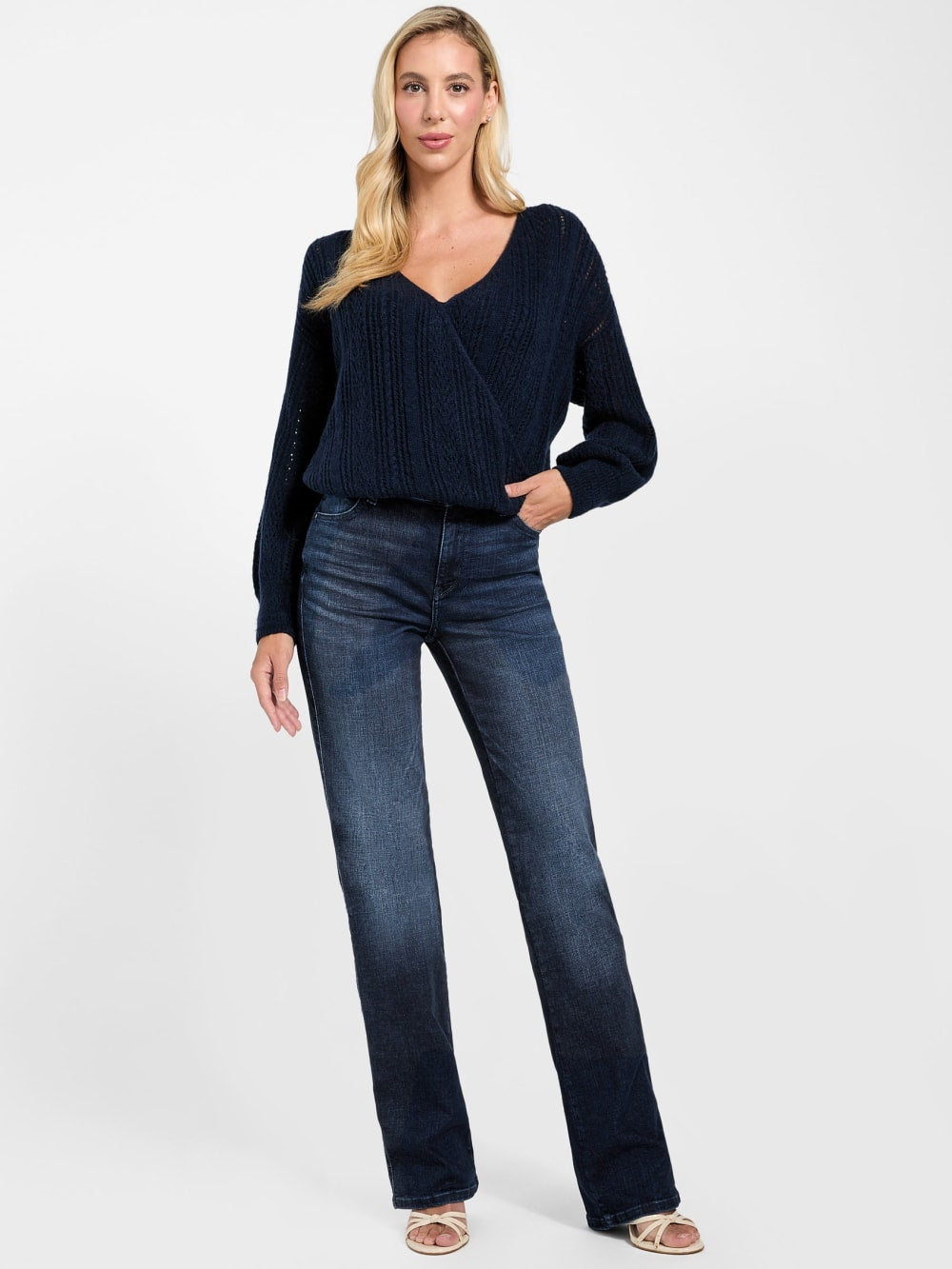 Izabella Wool-Blend Surplice Sweater - Guess
