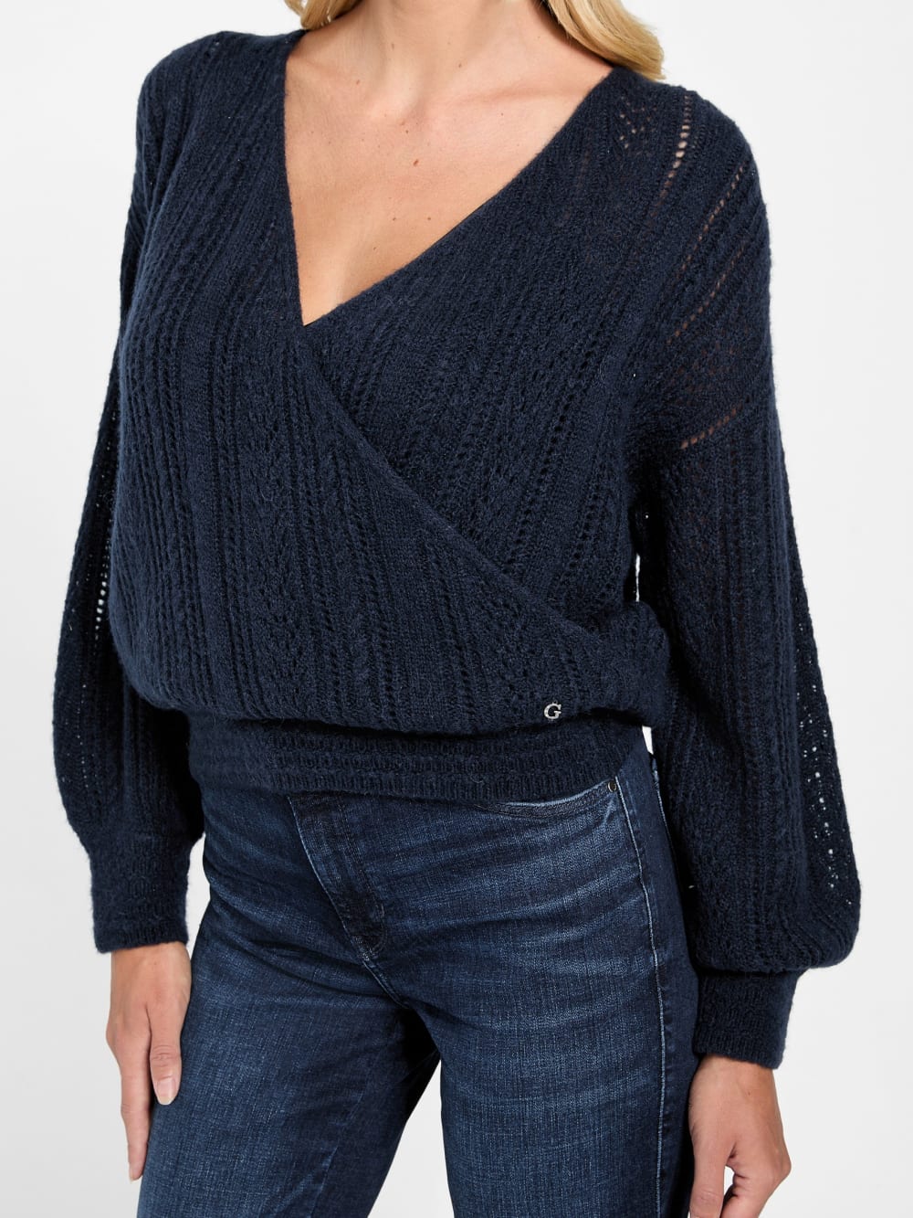 Izabella Wool-Blend Surplice Sweater - Guess