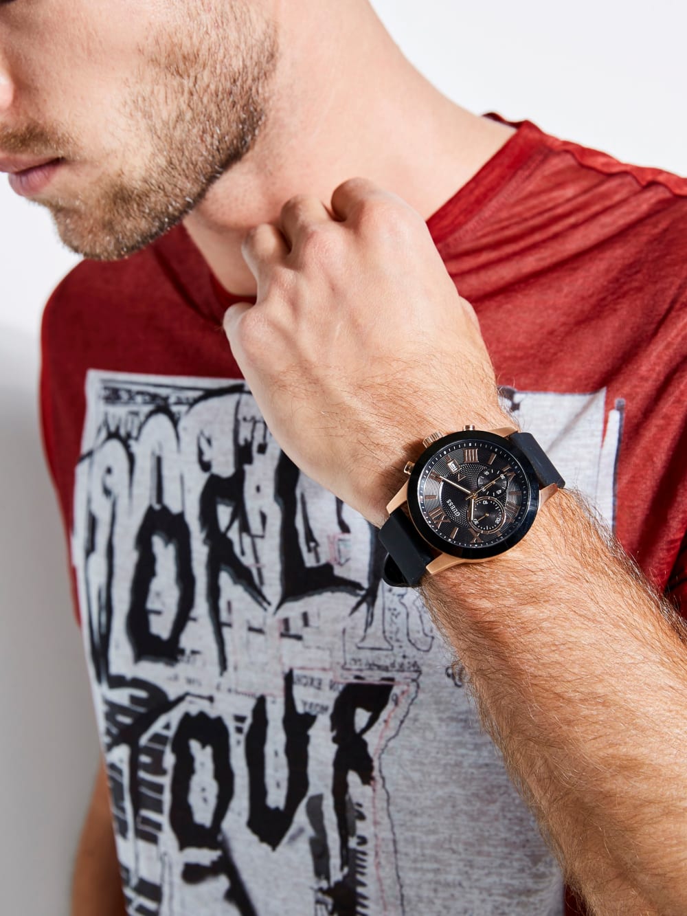 Black and Rose Gold-Tone Multifunction Watch - Guess