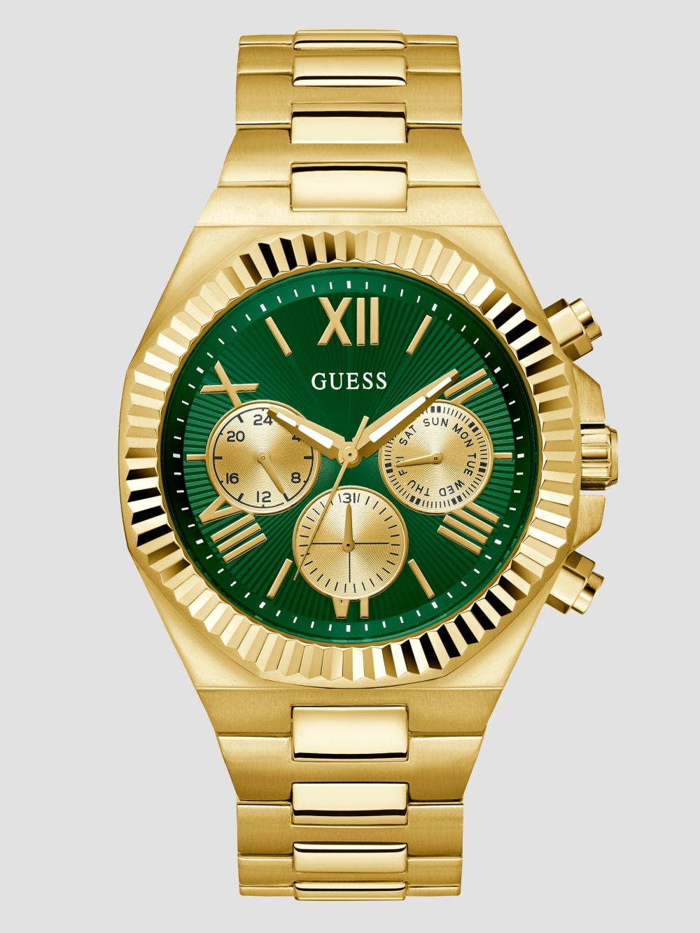 Gold-Tone and Green Multifunction Watch - Guess