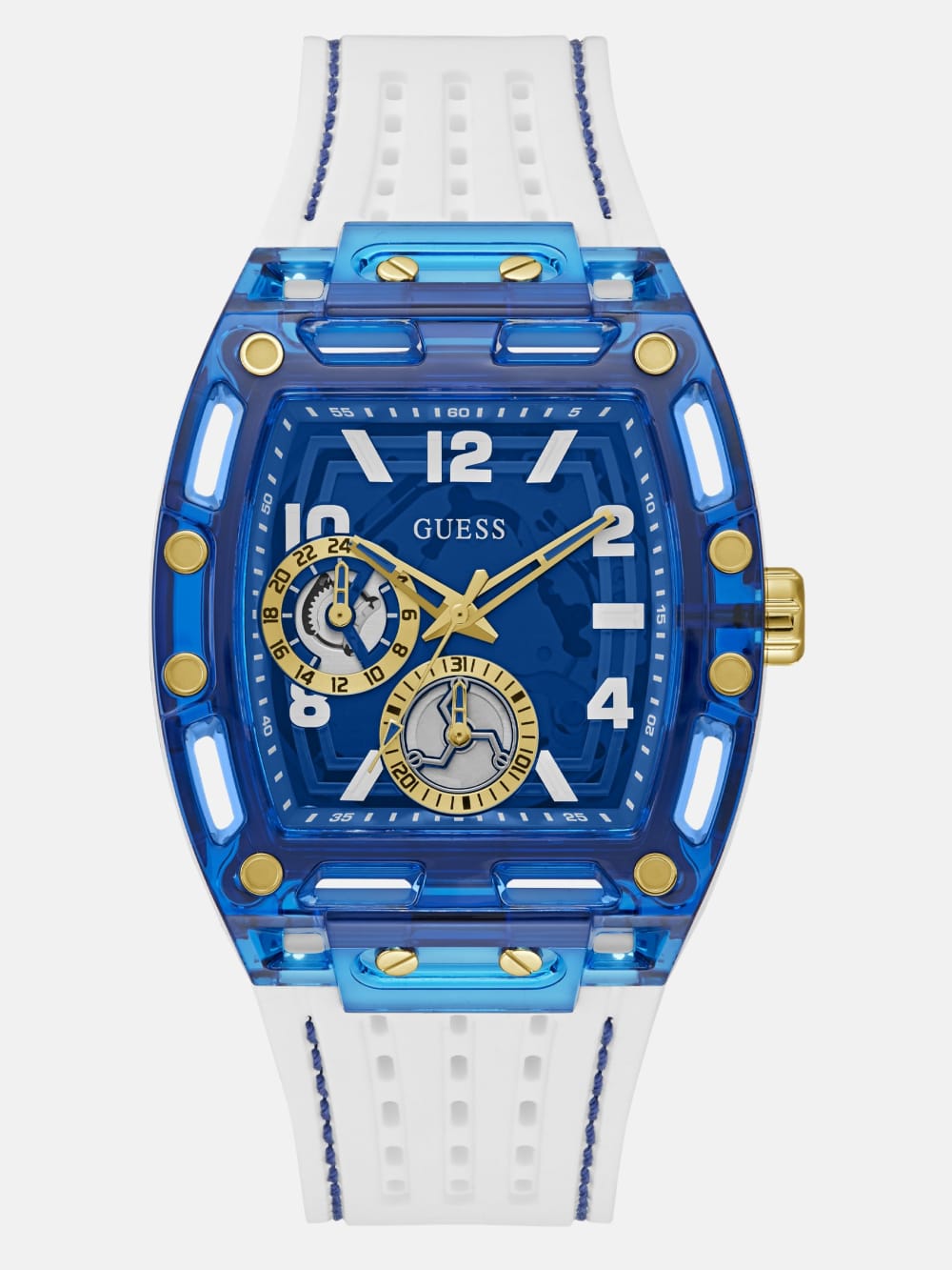 Blue and White Silicone Multifunction Watch - Guess