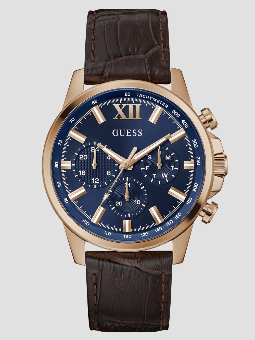 Rose Gold-Tone and Brown Leather Multifunction Watch - Guess