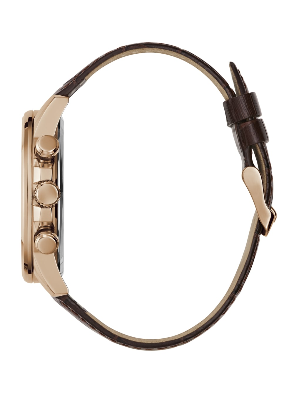 Rose Gold-Tone and Brown Leather Multifunction Watch - Guess