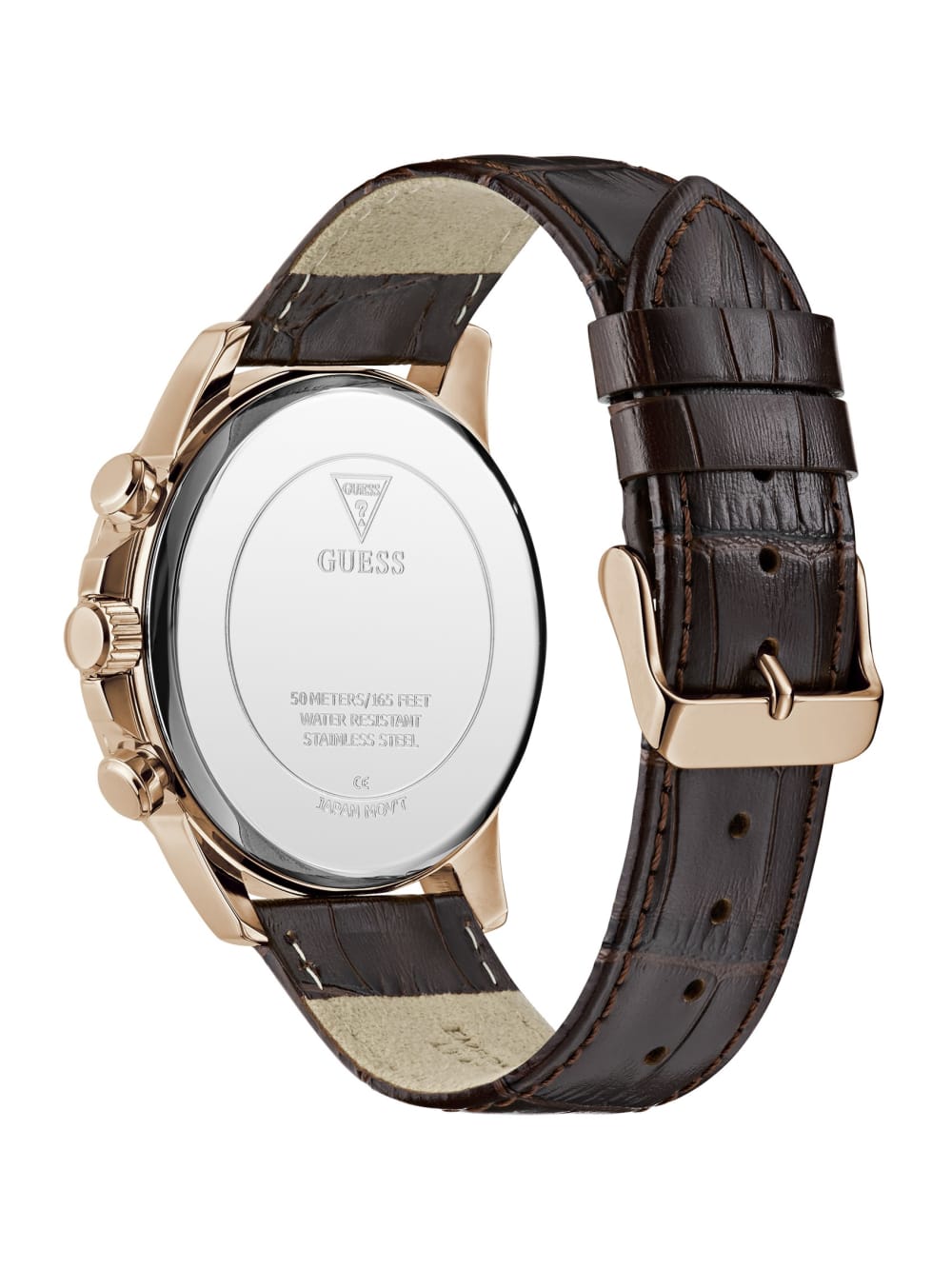 Rose Gold-Tone and Brown Leather Multifunction Watch - Guess