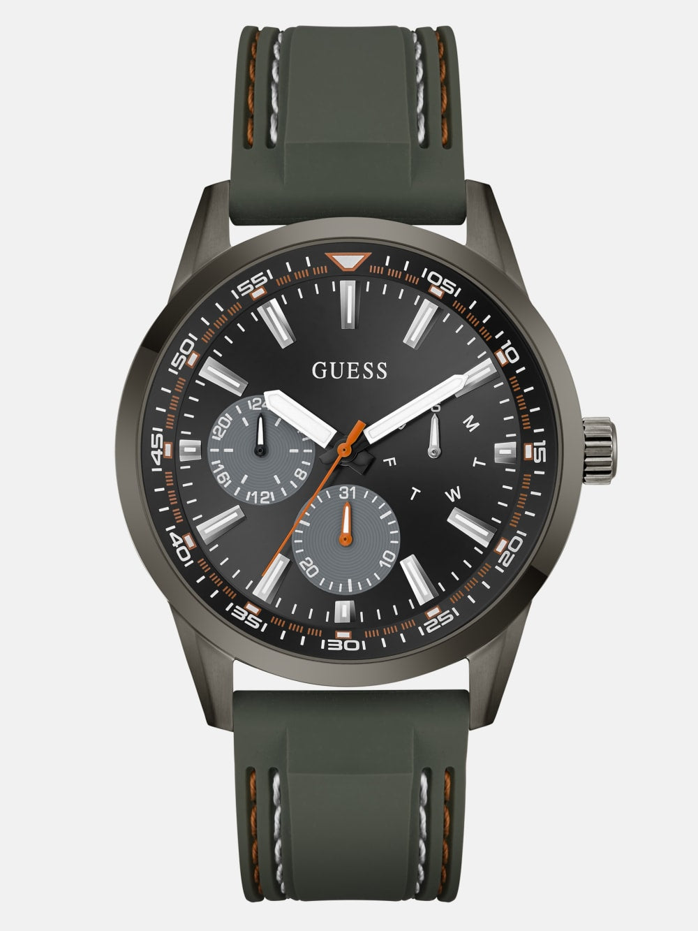 Dark Silver-Tone and Green Silicone Multifunction Watch - Guess