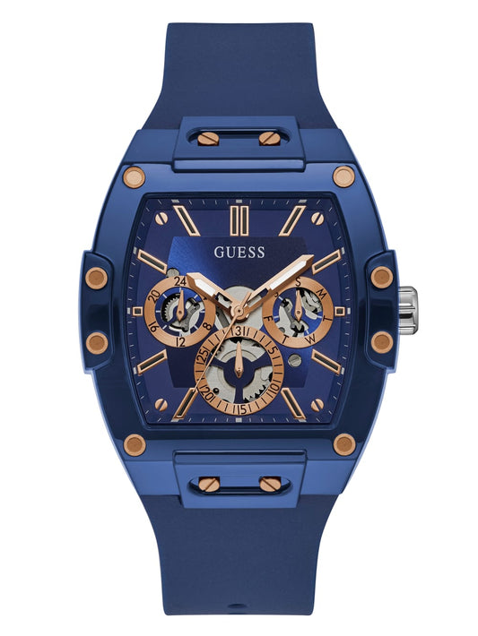 Rose Gold-Tone and Blue Silicone Multifunction Watch - Guess