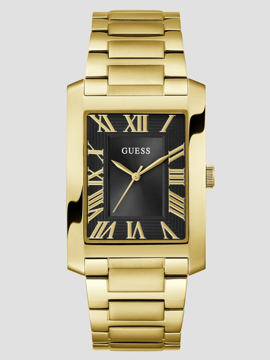 Gold-Tone and Black Square Analog Watch - Guess