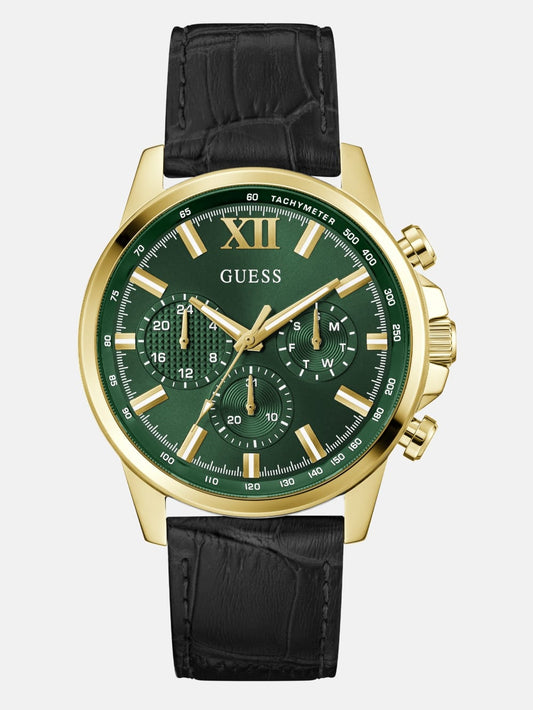 Gold-Tone Leather Multifunction Watch - Guess