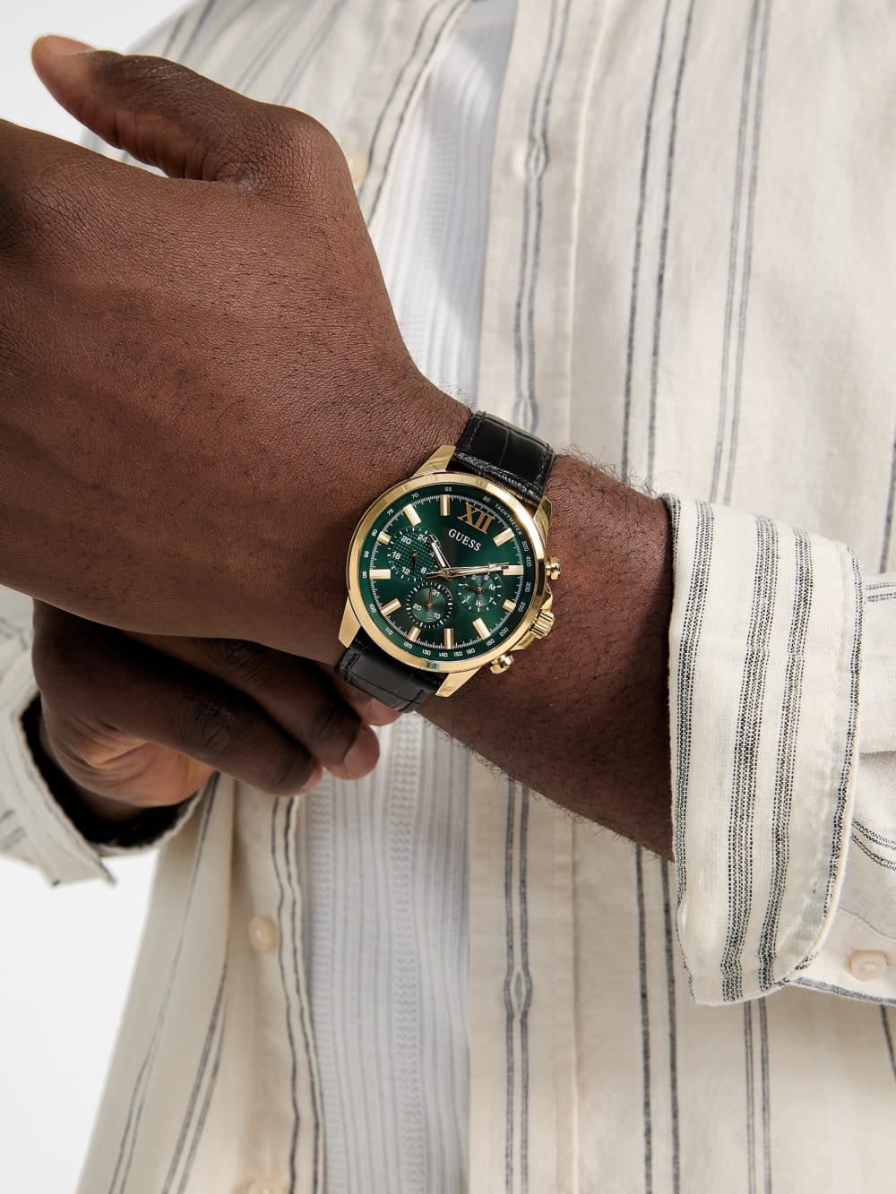 Gold-Tone Leather Multifunction Watch - Guess