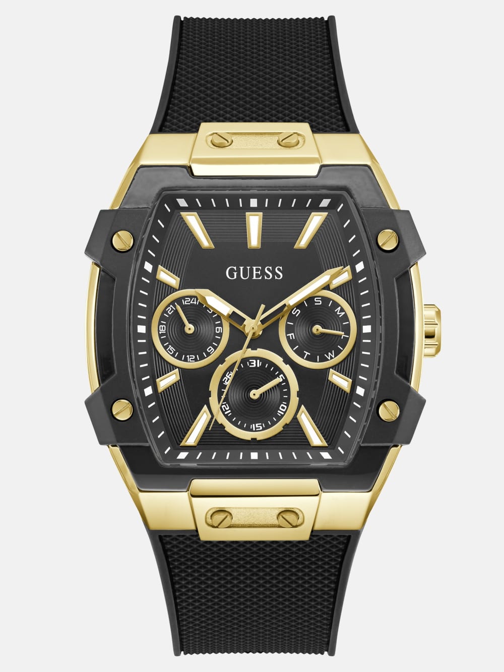 Gold-Tone and Black Silicone Multifunction Watch - Guess