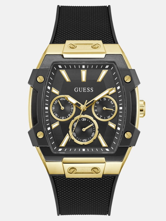 Gold-Tone and Black Silicone Multifunction Watch - Guess