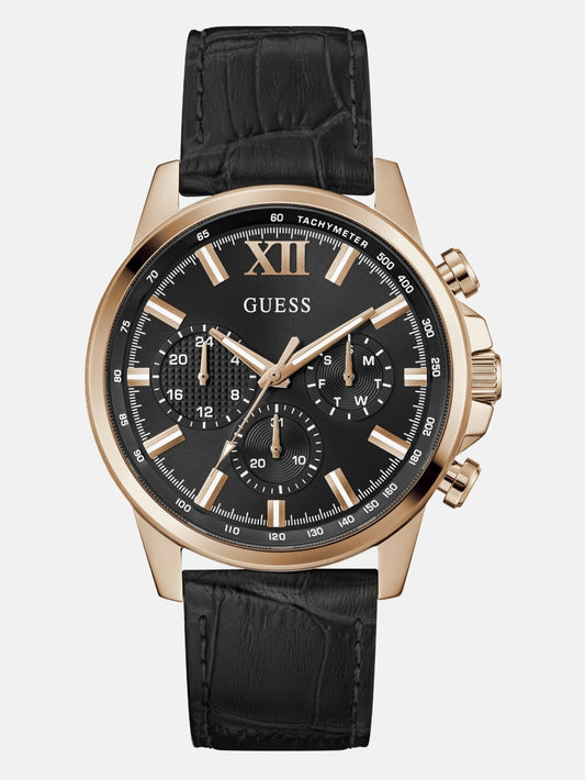 Rose Gold-Tone Leather Multifunction Watch - Guess