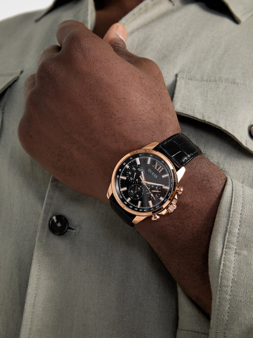 Rose Gold-Tone Leather Multifunction Watch - Guess