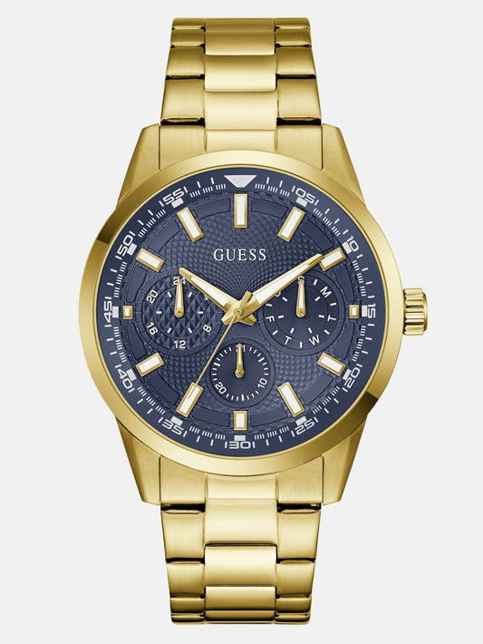 Gold-Tone and Blue Multifunction Watch - Guess