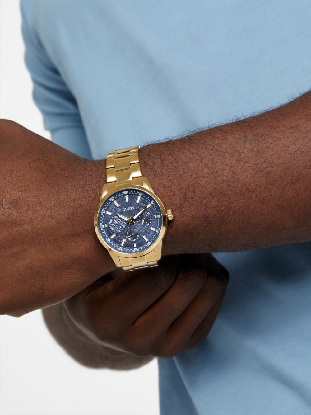 Gold-Tone and Blue Multifunction Watch - Guess