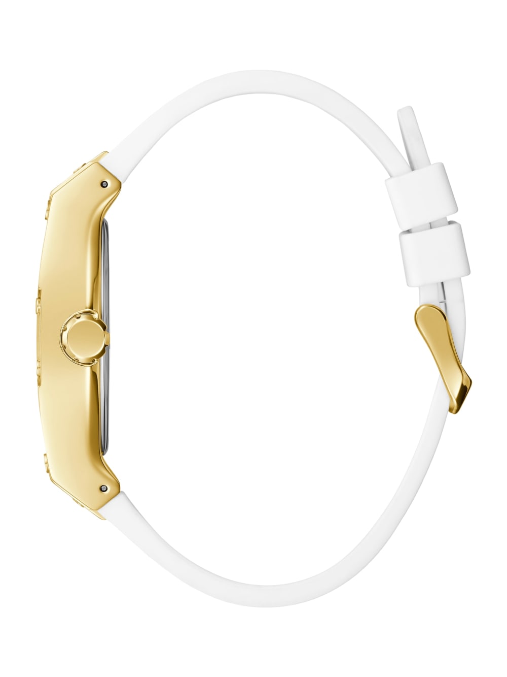 Gold-Tone and White Rectangular Multifunction Watch - Guess